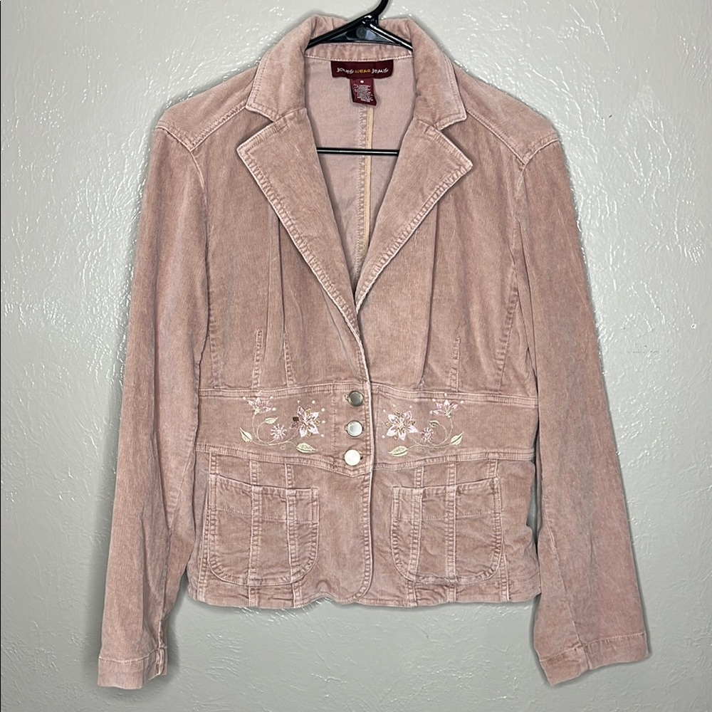 Vintage Y2K Corduroy Blazer Dusty Pink Floral Jones Wear Size 8 Preppy Fairy